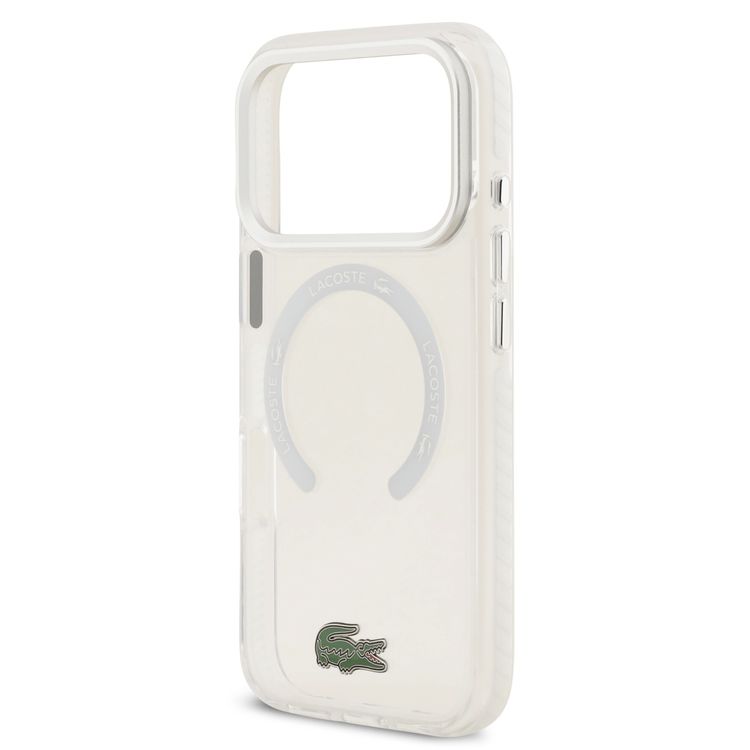 كفر لاكوست شفاف من TPU وPC بتصميم مائل للصقيع لهاتف آيفون 17 برو، يحتوي على حماية من السقوط، تصميم نحيف، تغليف مستدام، تصميم سهل التركيب - أبيض