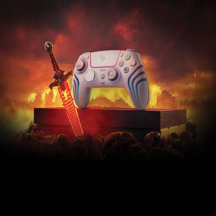 Porodo Gaming ShadowX Wireless Controller for Android/ iOS/ PC/ PS5 with Adjustable Brightness, Built-in Speaker, Wired and Wireless Connectivity, Turbo Frequency, 20-25 Hours Working Time, 3.5 Hours Charging Time, Motor Strength Adjustment, USB-C Charging Port, Bluetooth Version 5.3 - White