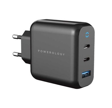 Powerology Wall Charger EU, 65W 3-Output with PD EU GaN Wall Charger