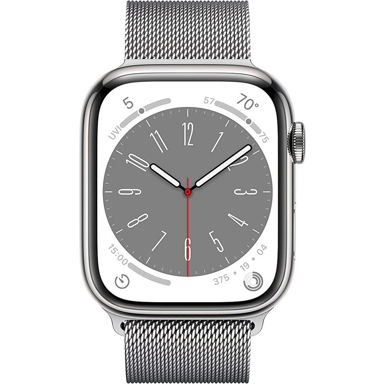 Apple watch series 8 (GPS + Cellular) - Silver Stainless Steel Case, Silver Milanese Loop - 45 MM