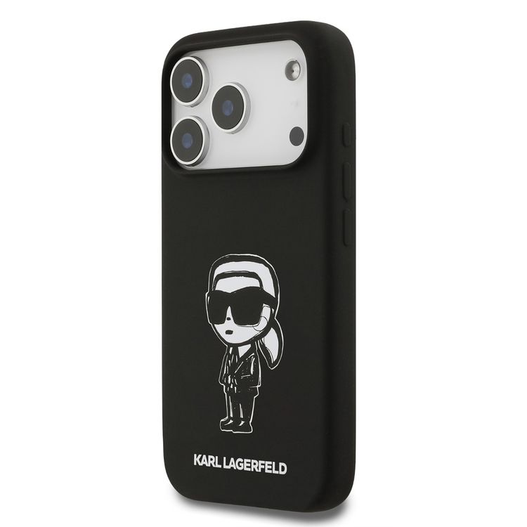 Karl Lagerfeld Liquid Silicone Case with Karl Sketch for iPhone 17 Pro, Comfortable Grip, Sustainable Packaging, Easy Snap-On, Drop Protection, Slim Profile & Lightweight Design - Black