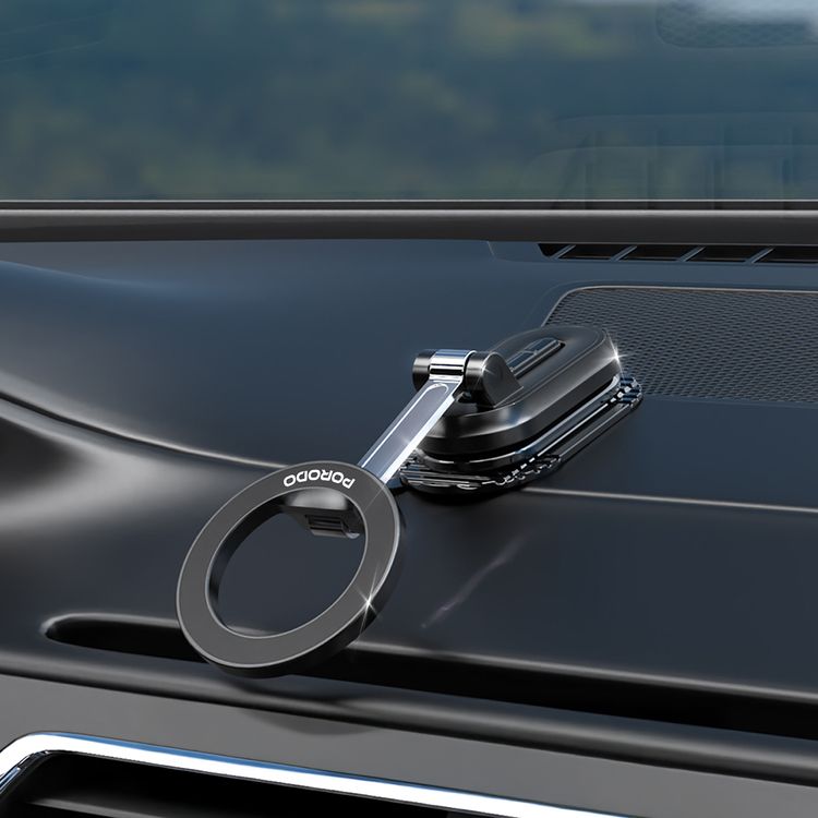 Porodo GripFold MagSafe Rotatable Car Mount with 360° Full Rotation, Horizontal & Vertical Viewing, N52 Powerful Magnetic Hold, One-Handed Operation, Lightweight & Compact Design - Black