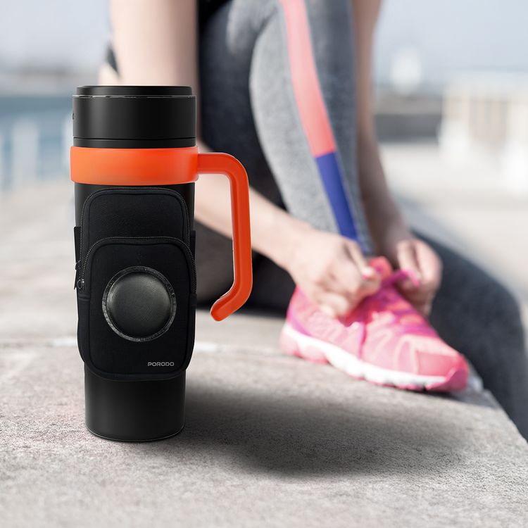 Porodo Lifestyle Magnetic Water Bottle Bag for Standard Water Bottles, Durable Neoprene Material, Magnetic Phone Holder, 3mm Magnet Thickness, Compact & Portable - Black