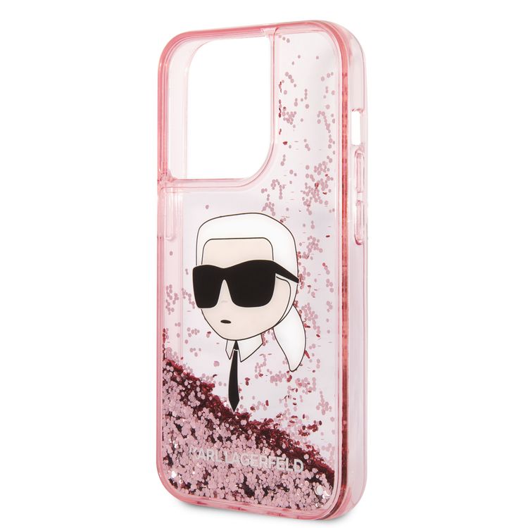 Karl Lagerfeld Liquid Glitter NFT Karl Head Translucent Logo iPhone 14 Pro - Pink