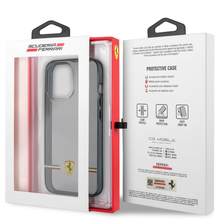 CG MOBILE Ferrari Transparent Case Italia Wings Print Logo Compatible for iPhone 13 Pro Max (6.7") Scratches Resistant, Easy Access to All Ports