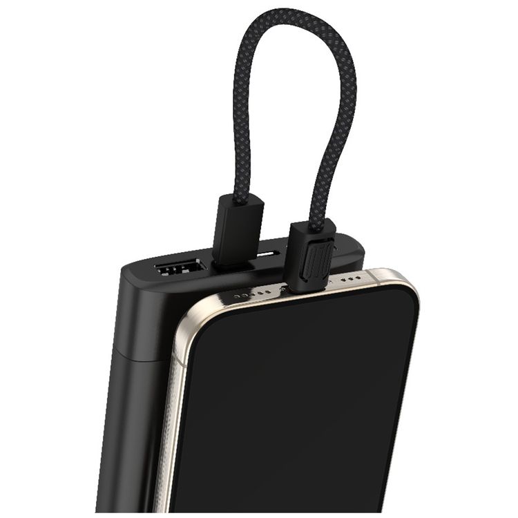 Porodo Chargeloop Keychain USB-C to Lightning Data Cable with 30W PD Output, 480Mbps Data Transfer Rate, 20cm Cable Length, Durable Zinc Alloy & Nylon Braided Material, High-Speed Charging, Compact Design - Black