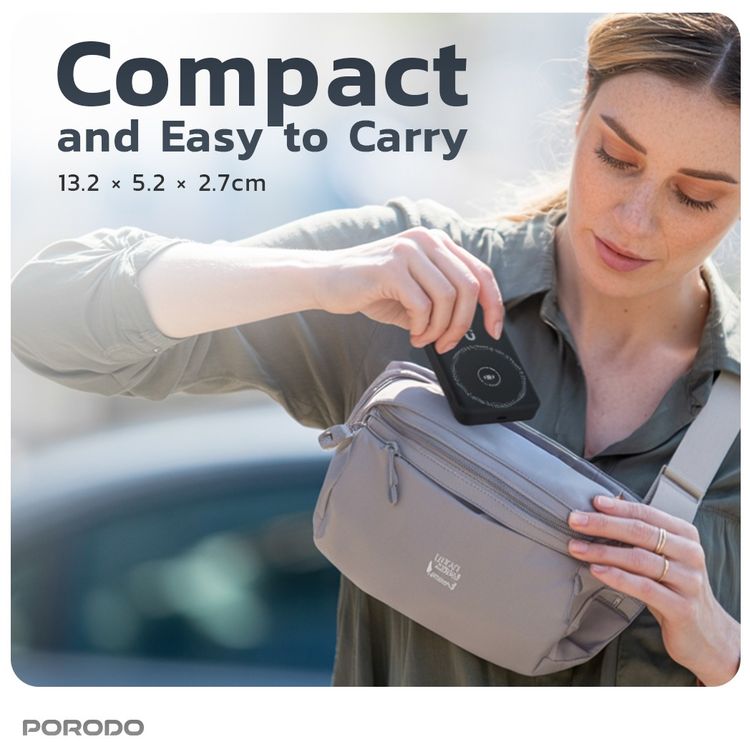 بورودو بنك طاقة لاسلكي مغناطيسي بسعة 10000 مللي أمبير مع حامل كابل مدمج USB-C + Lightning، شحن متزامن، عرض رقمي، PD 22.5W - أسود