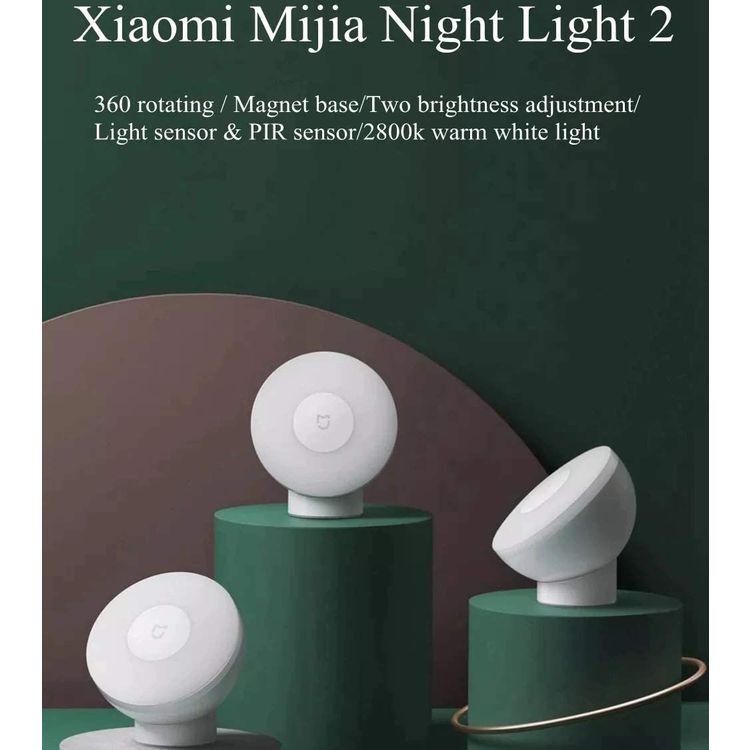 Xiaomi Mi Motion-Activated Night Light 2, 360 Degree Rotating, Dual sensor (Light & PIR Motion) 2800k warm White Light, Dual Brightness Adjustment, Innovative Magnetic Structure Design White