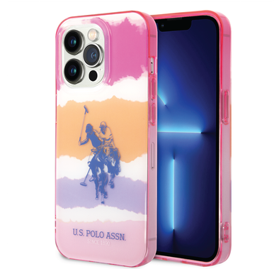 USPA PC/TPU Case with Blurred Stripes & Horse Logo iPhone 14 Pro Compatibility - Pink