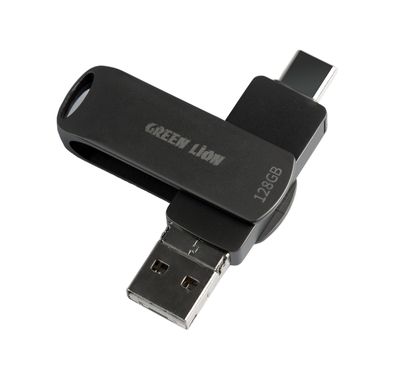 Green Lion 4-in-1 Flash Drive with 128GB Storage, Metal Material, Micro, Lightning, USB-C, USB-A Connectors, Windows, Mac, iPhone, Android Supported - Black