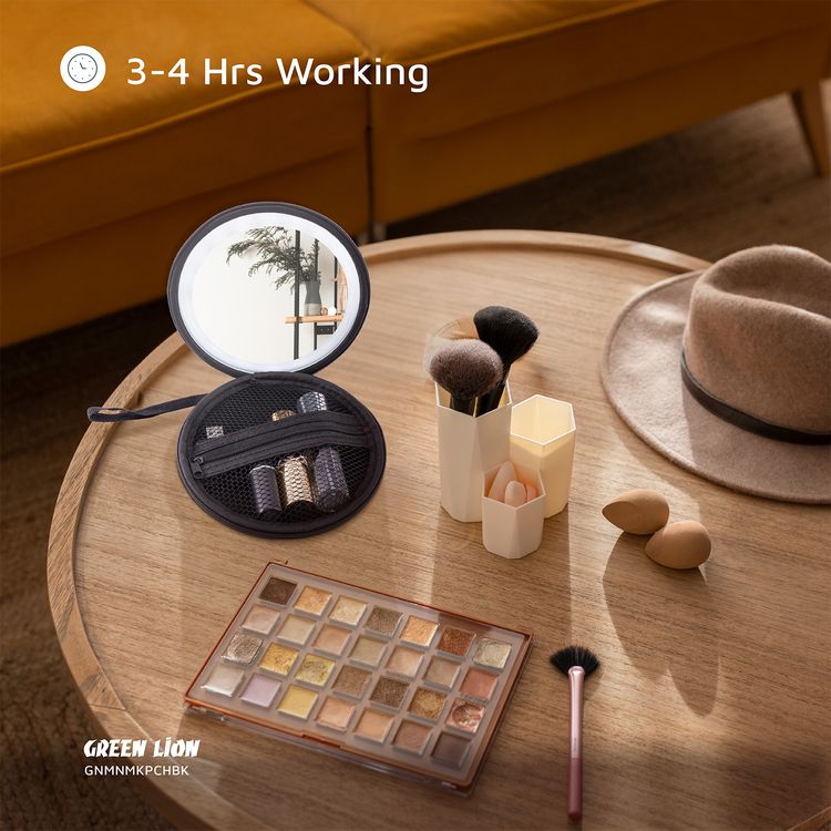 حقيبة مكياج صغيرة من جرين ليون مع منظم مدمج، حتى 4 ساعات عمل، سطوع قابل للتعديل، سعة البطارية 800mAh، 36 خرزة LED، مرآة LED - أسود