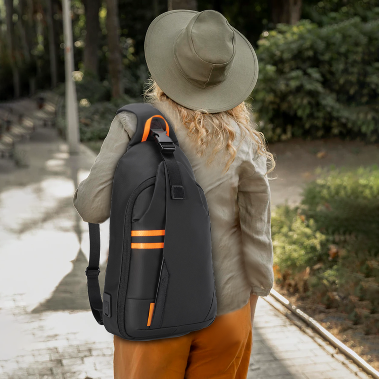Porodo Gaming Sling Bag with 20W USB-C Charging Outlet, 2 Compartments, Polyester, Waterproof - Black