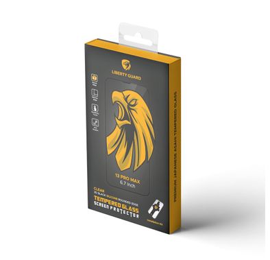 واقي شاشة Liberty Guard 3D بحواف دائرية من السيليكون الأسود لهاتف iPhone 13 Pro Max، مضاد للصدمات والتأثير - أسود
