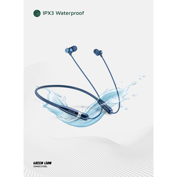 Green Lion Neck X Wireless Neckband with Magnetic Control, Comfortable to Wear, IPX3 Water Resistance Level, Type-C Charging Port - Blue