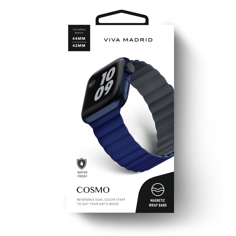 Viva Madrid VIVA-COSMO-BLUGRY44 Cosmo Magnetic Watch Strap For Apple Watch 42/44MM , Replacement Strap /Dual Color tone Lightweight Strap - Blue/Gray