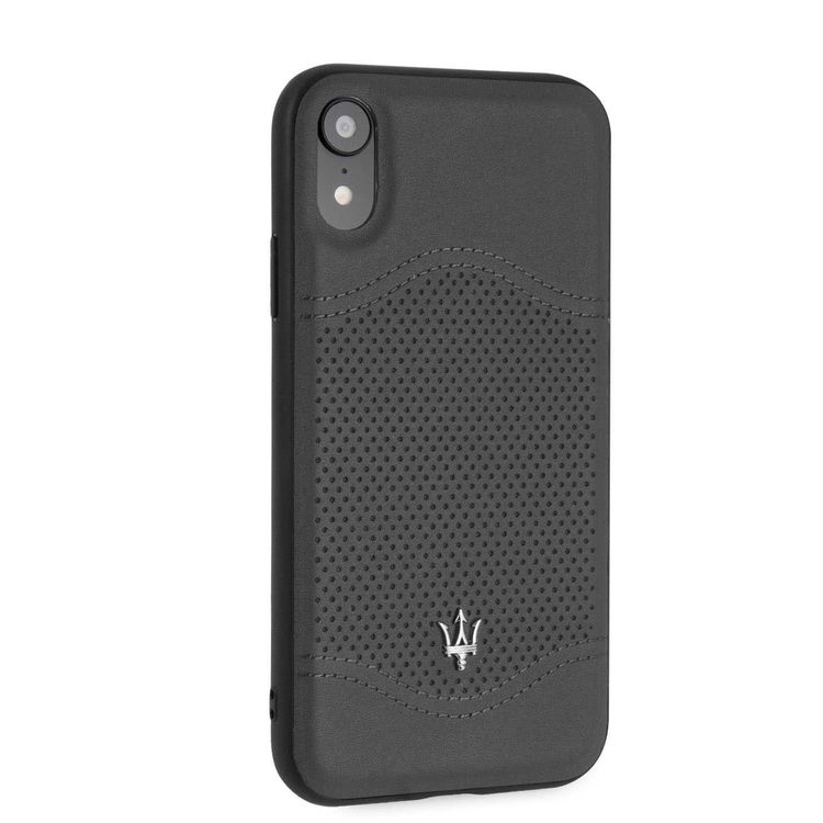 Maserati Granlusso Genuine Leather Hard Case for iPhone Xr - Dark Gray