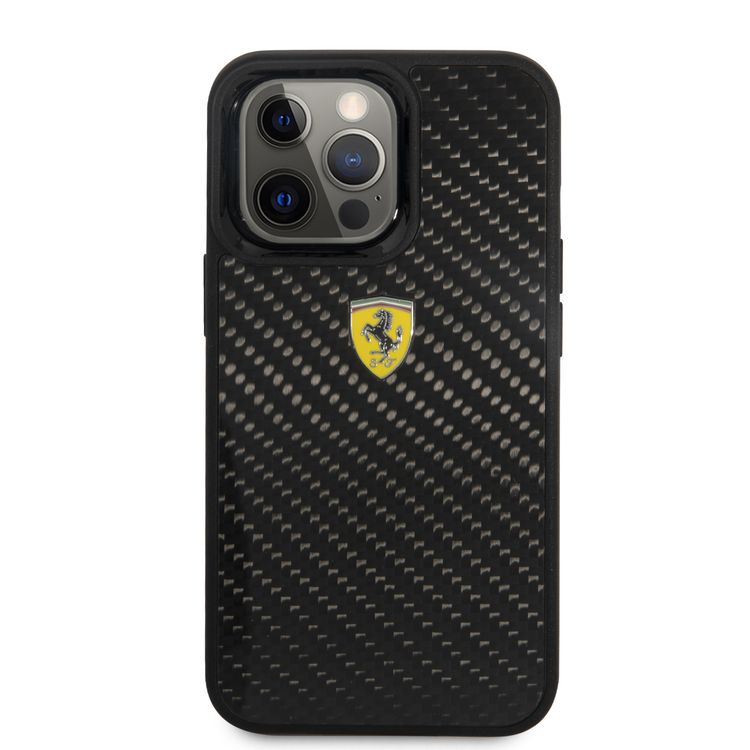 CG MOBILE Ferrari Real Carbon Hard Case Metal Logo Compatible for iPhone 13 Pro (6.1") Scratches Resistant, Easy Access to All Ports