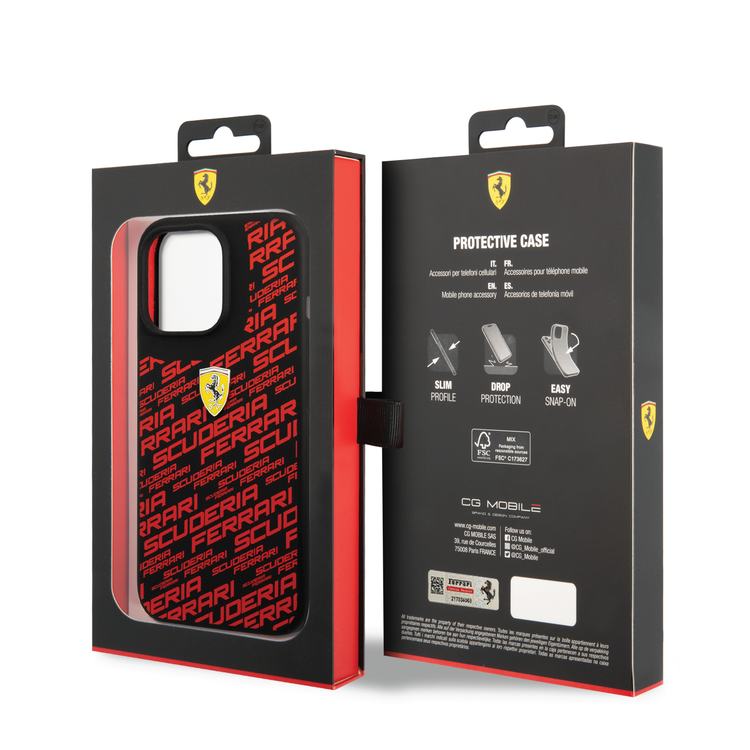 Ferrari Liquid Silicone Case All Over Printed Scuderia iPhone 14 Pro Max Compatibility - Black