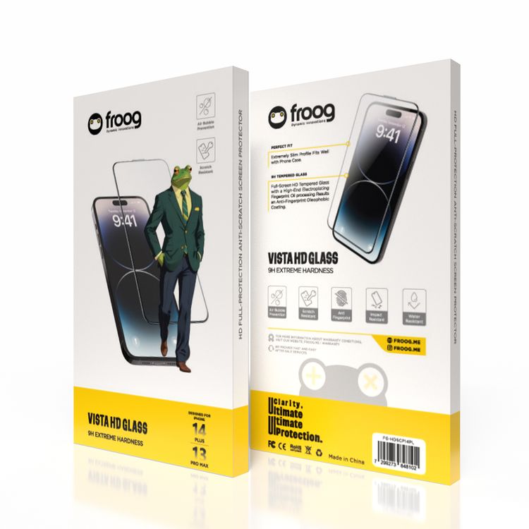واقي شاشة Froog HD لهاتف iPhone 14 Pro، مضاد لبصمات الأصابع، مقاوم للماء، مقاوم للخدش - شفاف