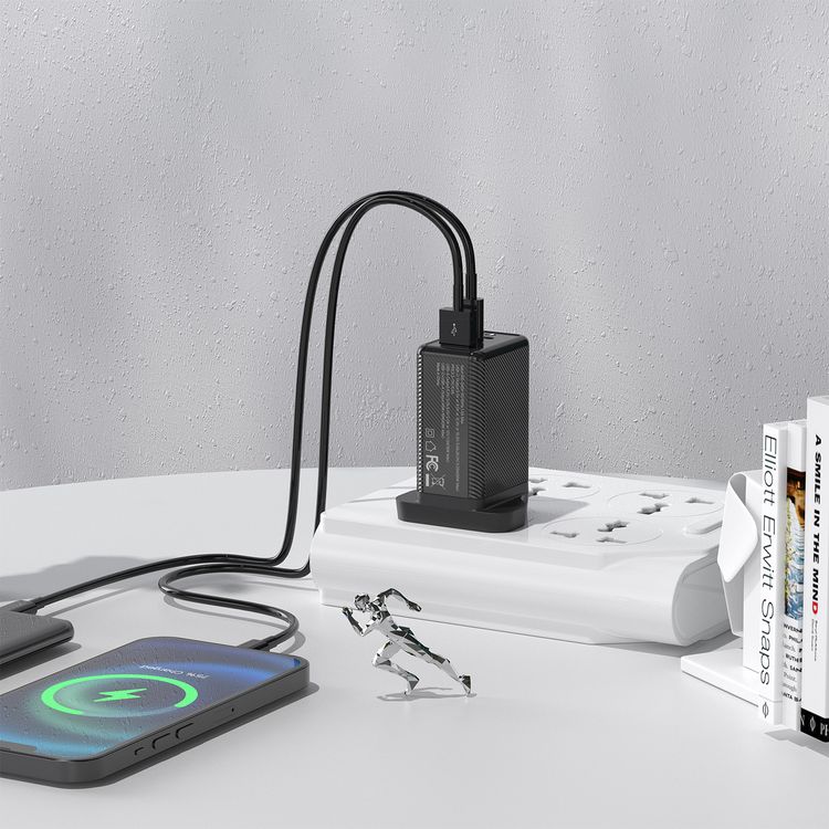 Green Lion 65W GaN Wall Charger with USB-C to Lightning Cable, 65W Power Delivery, UK 3-Pin Plug, Wide Compatibility, 27W Cable Current, Multi Protection - Black