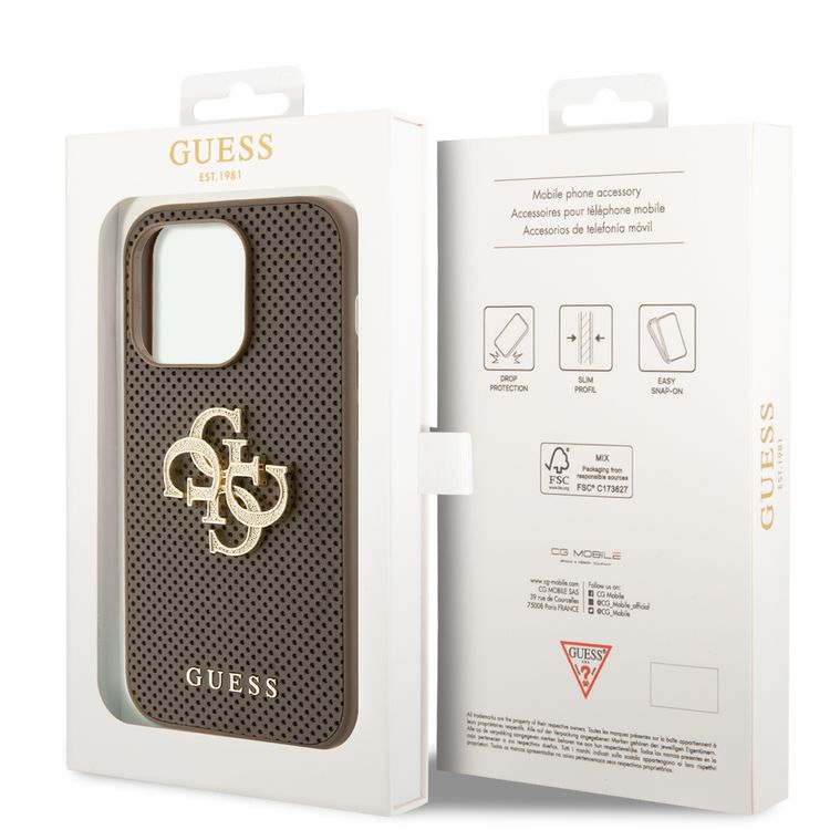 Guess Perforated PU Leather Case with 4G Glitter  - Taupe - iPhone 15 Pro Max