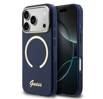 غطاء Guess MagSafe IML مع تصميم نقاط وطباعة لهاتف iPhone 17 Pro Max، بروفايل نحيف، سهولة التركيب، خفيف الوزن، حماية من السقوط، قبضة مريحة - أزرق داكن