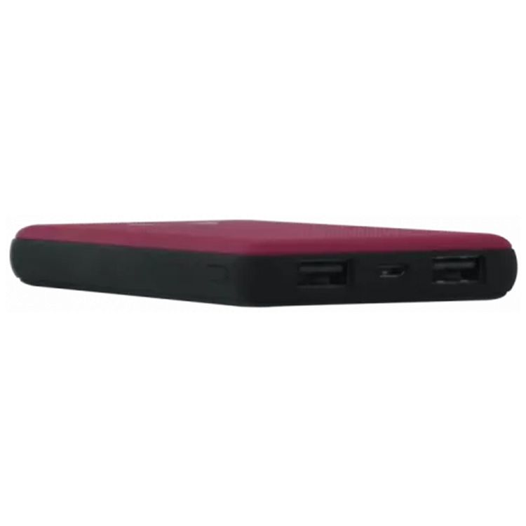 Porodo Dual USB Universal Power Bank 10000mAh with Rubberised Surface, Compact Slim Design, Portable, LED Indicator, Compatible with Smartphones - Red