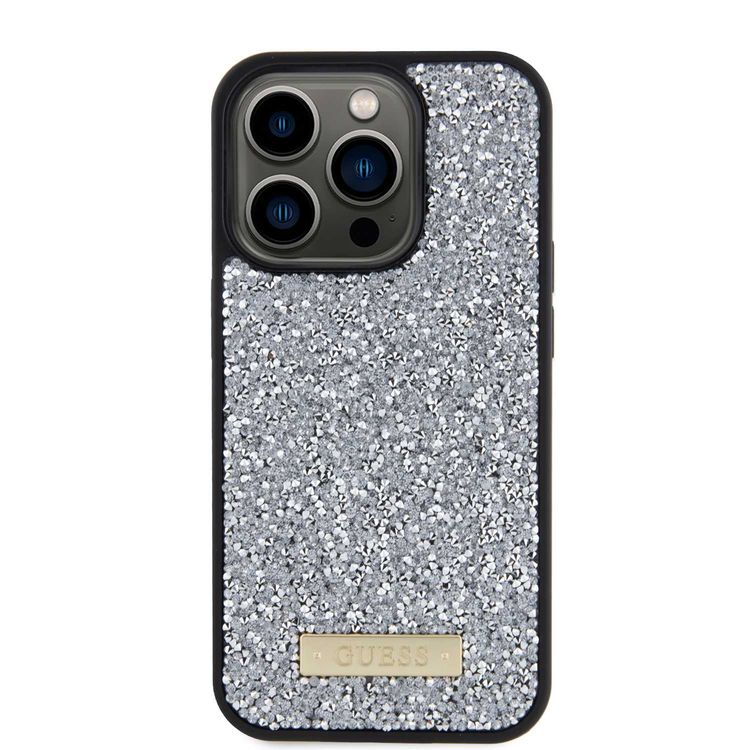Guess Rhinestone Case with Metal Logo for iPhone 15 Promax - Black - صافي - iPhone 15 Pro Max