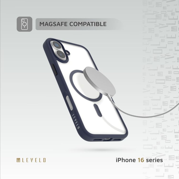 Levelo MagSafe Solo Case for iPhone 16, Clearview Technology, 3H Scratch Resistance, Hybrid Construction - Deep Blue