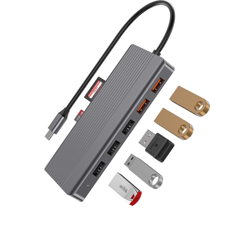 Powerology 12 in 1 - Hdmi & DP 4K Usb-C Hub Ethernet 10Gbps Data Transfer - Gray