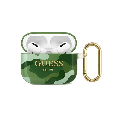 Guess Camouflage Case for Airpods 3 with Drop Protection, Scratch-resistant, Exact Cutouts, Stylish Shiny Camouflage Pattern, High-quality TPU, Easy Installation, Lightweight - Kaki