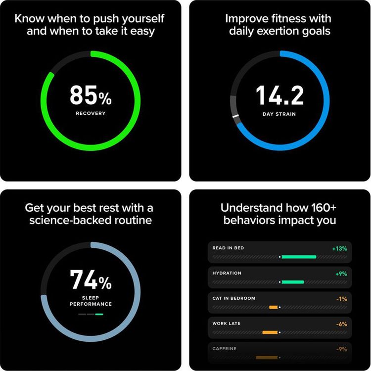 WHOOP One Wearable Activity Tracker with 12-Month Membership, Over 14 Days of Battery Life, CoreKnit Band, Wired Charging, IP68 Waterproof - Jet Black