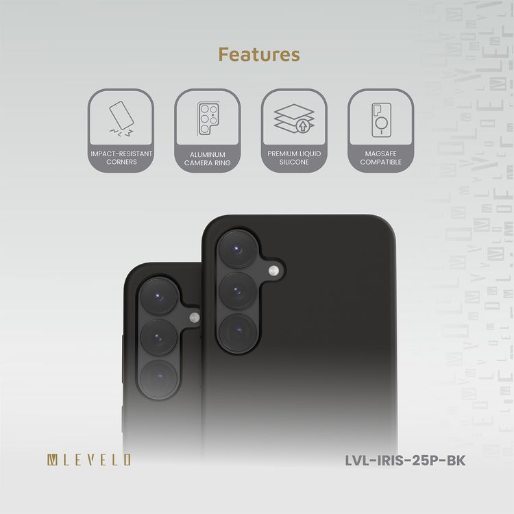 Levelo Iris Case for Samsung Galaxy S25 Plus with MagSafe Compatibility, Premium Liquid Silicone Material, Impact-Resistant Corners, Metal Camera Ring, Strong MagSafe Magnet - Black