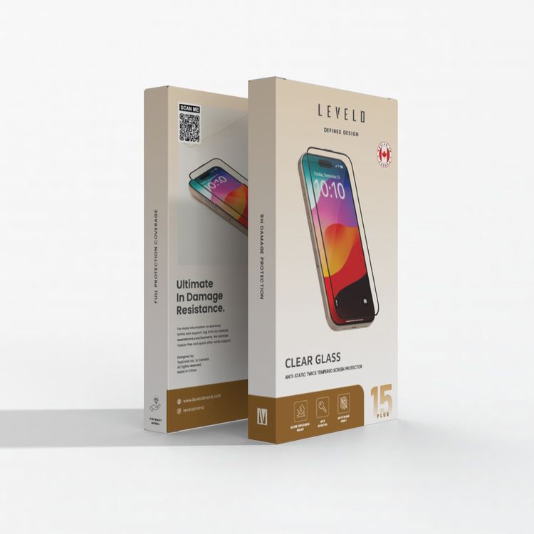 Levelo Twice-Tempered Clear Screen Protector for iPhone 15 Plus, Anti-Fingerprint, Full Protection Coverage, Anti-Scratch, Explosion-Proof Design, Anti-Static - Black