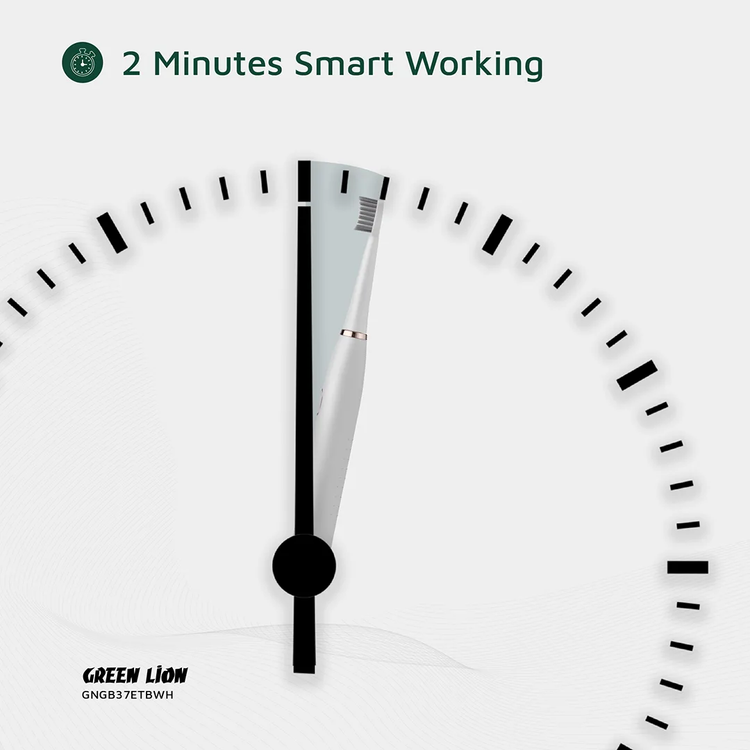 Green Lion GB-37 Electric Toothbrush with 5 Cleaning Modes, 60 Days Working Time, Waterproof, Ergonomic Design, 500mAh Battery Capacity, LED Indicator - White