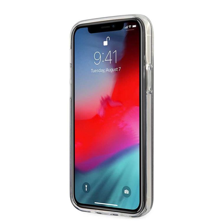 CG MOBILE Guess HC PC/TPU Script Glitter Back Shield Hard Phone Case Compatible for Apple iPhone 12 Pro Max (6.7") Shock-Absorption Mobile Case Officially Licensed - Gradient Pink