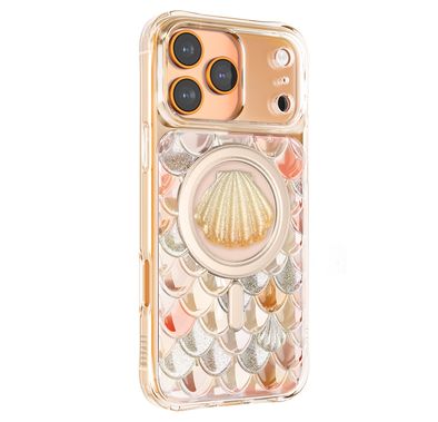 Levelo Pearl 3D Ocean Case for iPhone 17 Pro, Moonstone Design, MagSafe Compatible & Strong Magnets, Raised Bezels for Camera & Screen, Drop-Tested, Shock-Absorbing Airbag Corners, Ocean-Inspired Elegance - Orange
