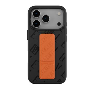 Levelo Morphix Vallo Faux Leather GripStand Case for iPhone 17 Pro Max, MagSafe & Magnetic Compatibility, Horizontal & Vertical Stand Positions, True Microfiber Interior Lining, Shock-Resistant Bumper, Strong Magnets - Onyx Flame