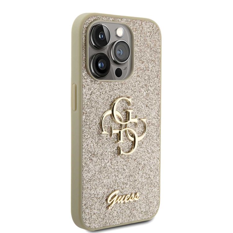 Guess Fixed Glitter Case with Big 4G Logo - Gold - iPhone 15 Pro