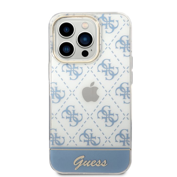 Guess IML Case With Electroplated 4G Pattern & Bottom Stripe Script Logo - Blue