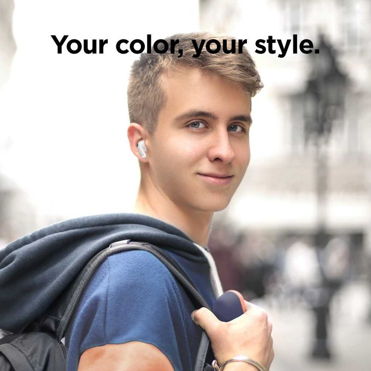 Elago Duo Case for Apple Airpods Pro - Top-Peach / Medium Gray, Bottom-Jean Indigo