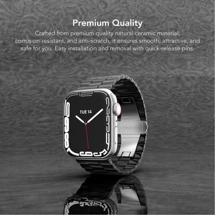 Levelo Enigma Ceramic Watch Strap for Apple Watch 42/44/45mm, Quick-Release Pins, Corrosion-Resistant, Easy Installation, Anti-Scratch - Black