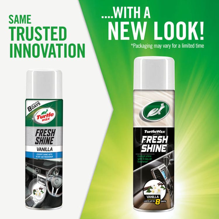منتج Turtle Wax Fresh Shine لحماية البلاستيك الداخلي، منظف ومجدد ومعطر هواء متعدد الأغراض، برائحة الفانيليا، 500 مل