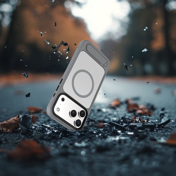 Levelo Matteo Hybrid Kickstand Case with Matte Design for iPhone 17 Pro Max, Anti-Fingerprint Coating, Impact-Resistant Corners, Raised Bezels for Camera & Screen, MagSafe Compatible, Shock-Resistant Bumper, Drop-Tested - Cloud Gray