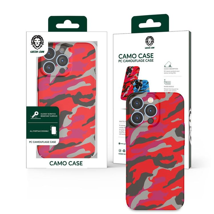 Green Lion PC Camooflage Case for iPhone 13 Pro Max 6`7 - Red