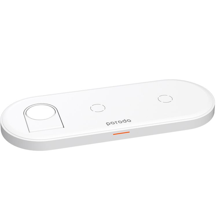 Porodo 4-in-1 Slim Charging Base with Built-in Foldable Watch Charger, Type-C Cable Included, Up to 10W Fast Wireless Charging, Overcharge & Overheat Protection -  White