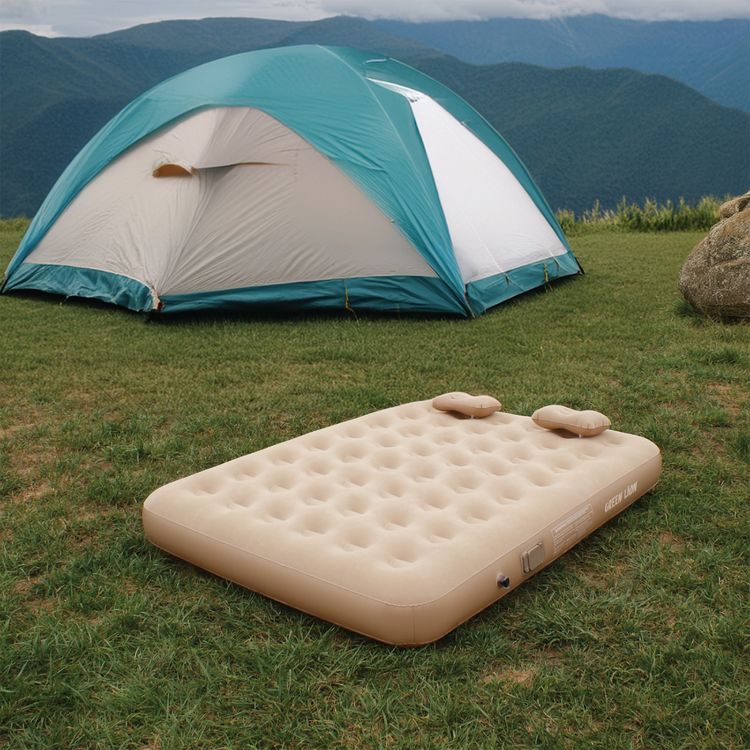 Green Lion GMT-200 Automatic Inflatable Mattress with Built-in Pump, 300kg Load Capacity, Skin Friendly Fabric, Easy to Keep, Two Pillows Included, 40W Power - Beige