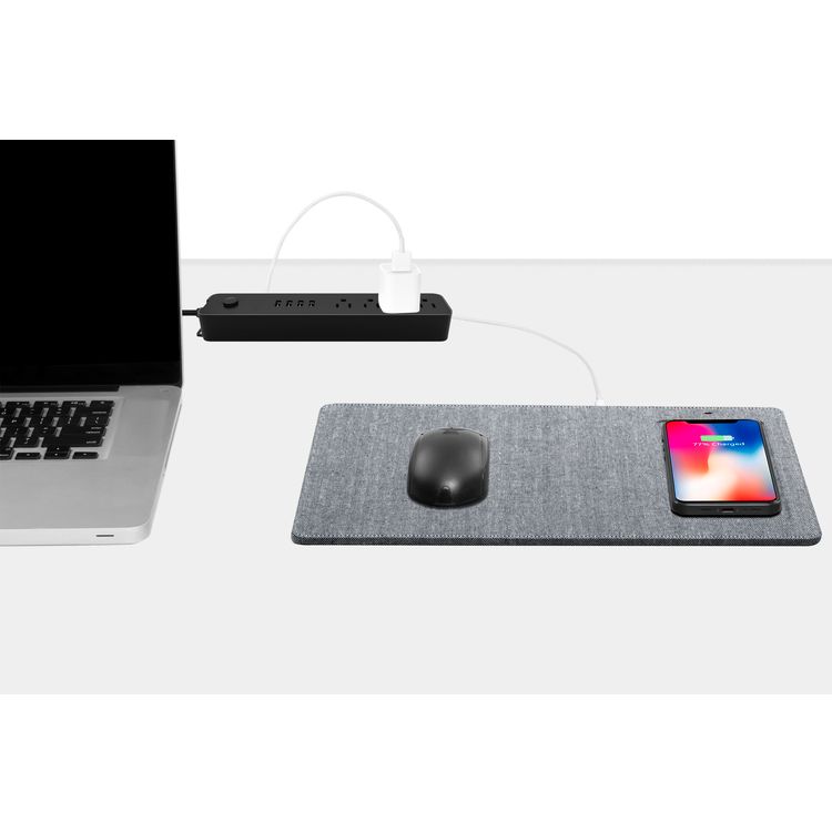 Powerology Fabric Qi Wireless Charging Mouse Pad 10W, Case-Friendly, Fast Wireless Charging Mouse Mat Compatible for 12/12 Pro/12 Pro Max/11/11 Pro/11 Pro Max, Samsung Galaxy S10/S9/S8/Note 10 - Gray Herringbone