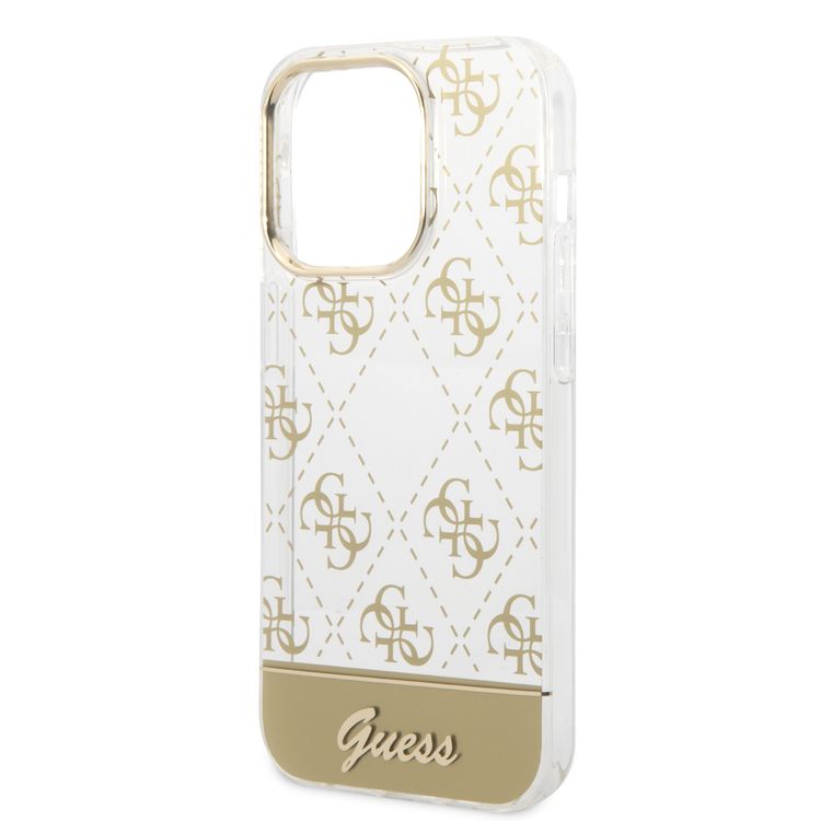 Guess IML Case With Electroplated 4G Pattern & Bottom Stripe Script Logo - Gold