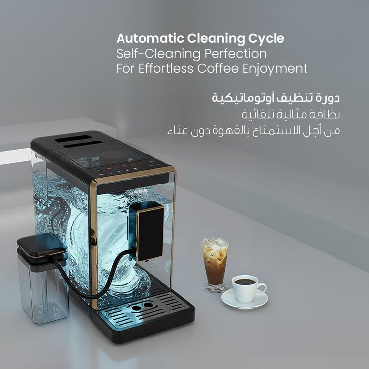 LePresso 20 Bar Full Automatic Coffee Machine, Adjustable Grinder, Hot Water Dispenser, Multiple Brewing Options - Black